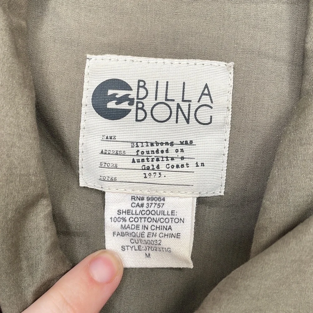 Billabong Olive Green Longline Utility Jacket